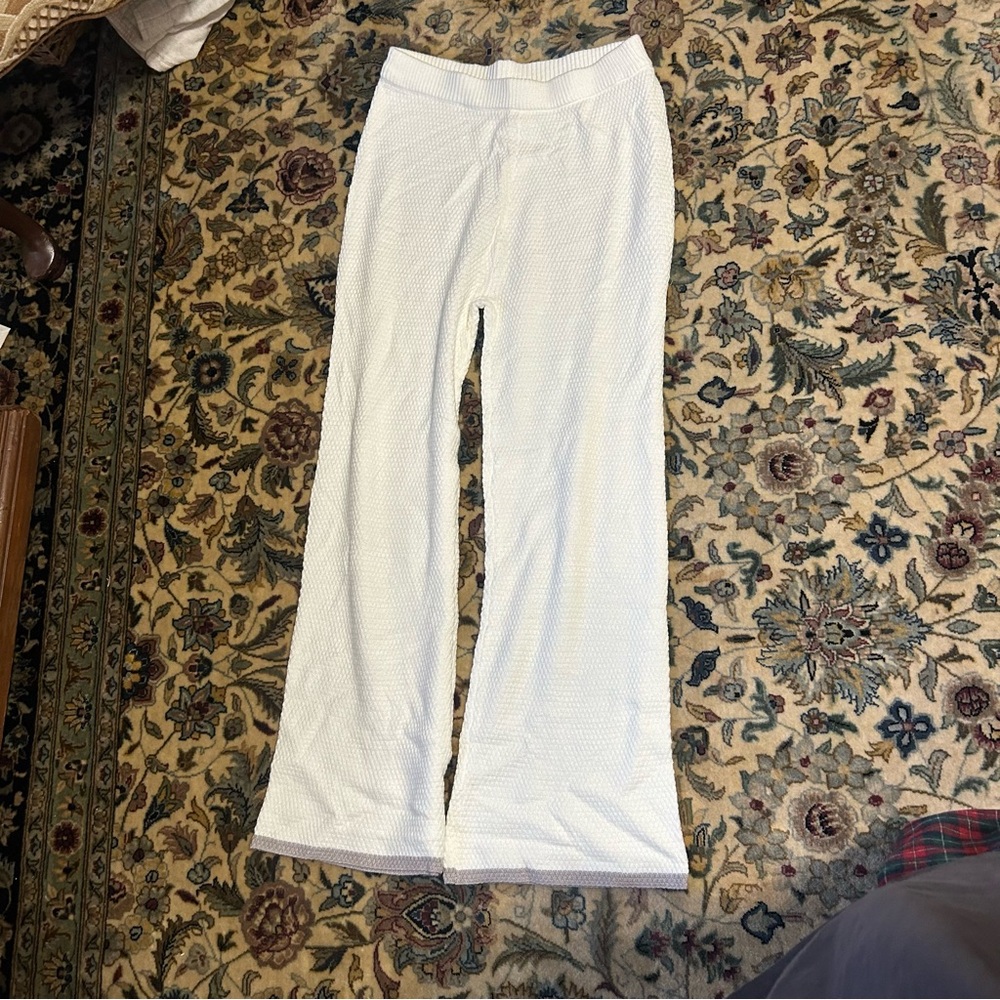 White Knit Waffle Pants